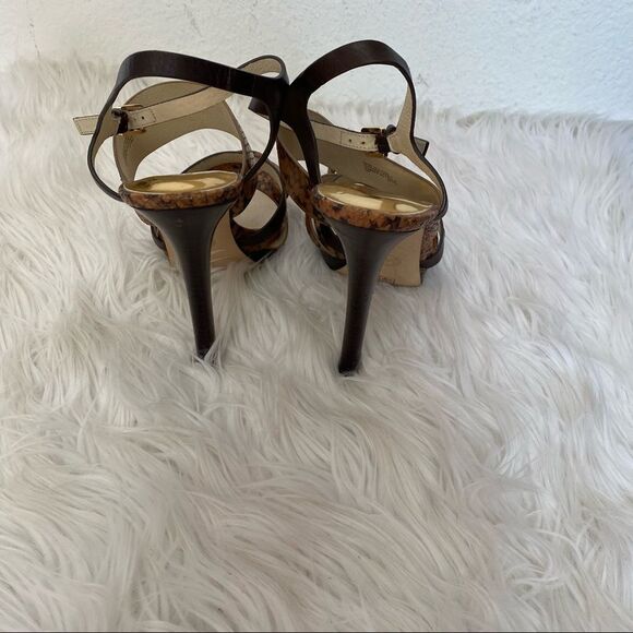 NEW Michael Kors brown snakeskin embossed leather platform strappy heel sandal 9 - Picture 5 of 12